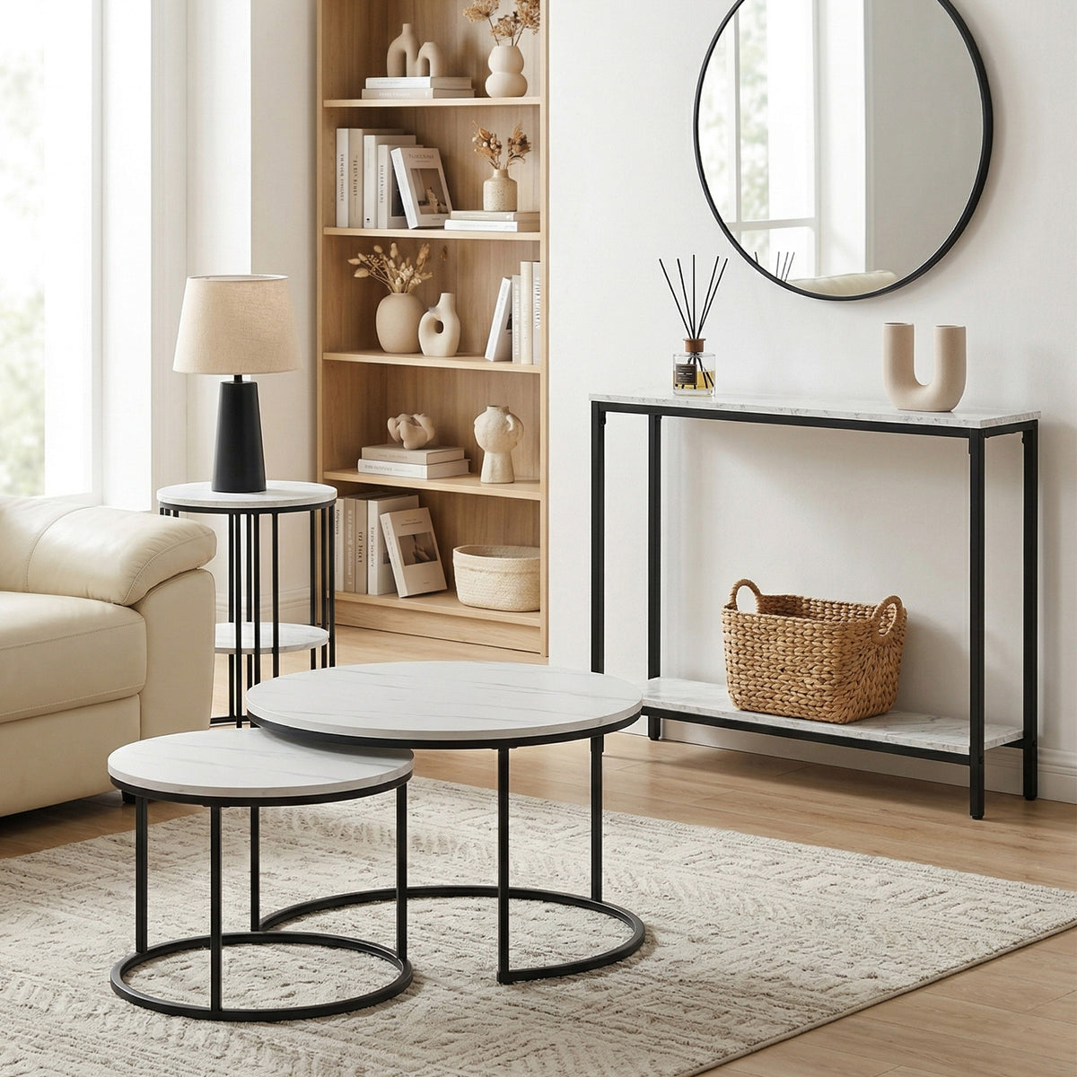 TWSC Console Table Entryway Hallway Display Desk Marble Effect White