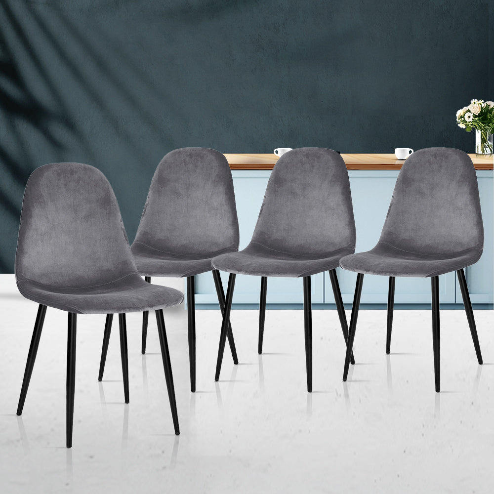 Dining Chairs Set of 4 – Velvet Upholstery, Dark Grey