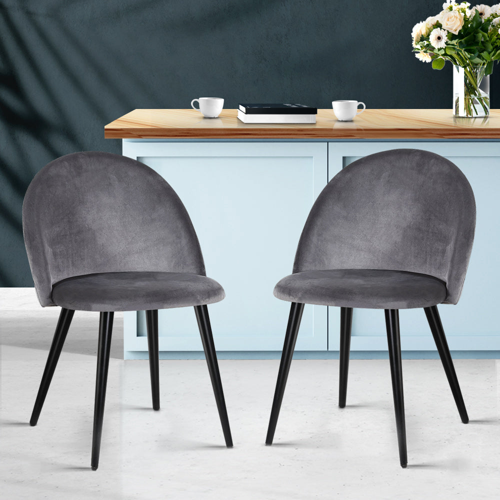 Dining Chairs Set of 2 – Velvet Upholstery, Dark Grey, Solid Iron Legs