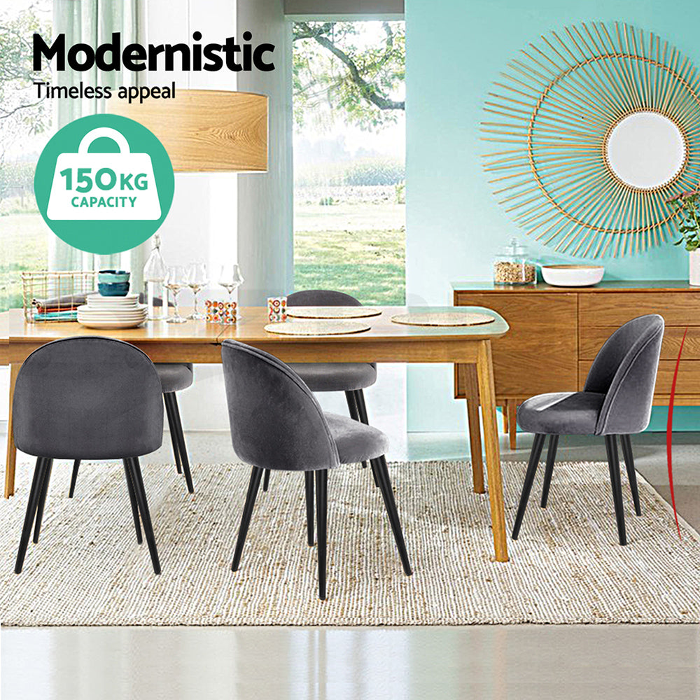 TWSC Dining Chairs Set of 4 Velvet Solid Curved Dark Grey