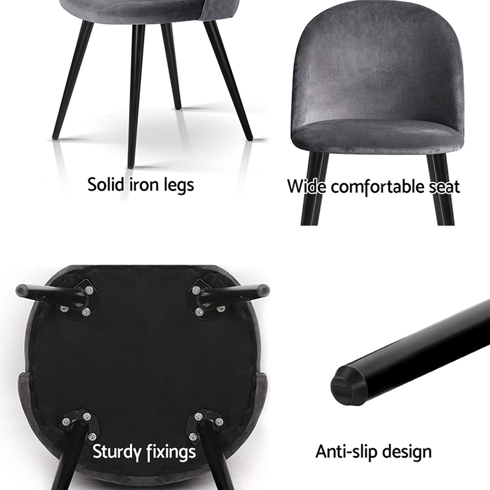 TWSC Dining Chairs Set of 4 Velvet Solid Curved Dark Grey