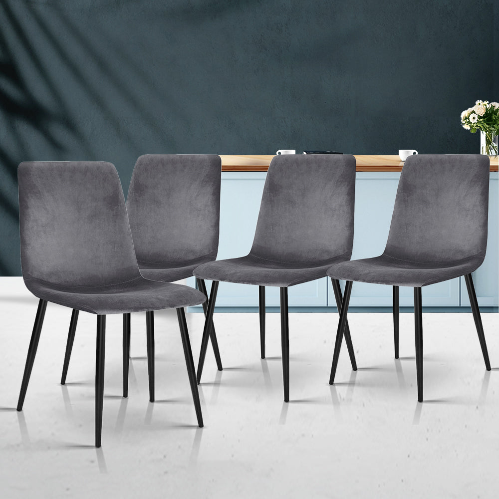 TWSC Dining Chairs Set of 4 Velvet Horizontal Slope Grey