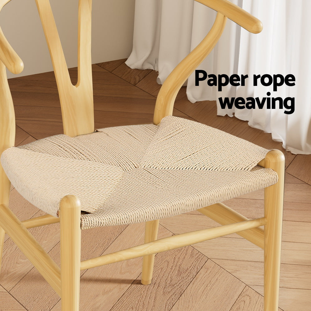 TWSC Dining Chair Wooden Rattan Seat Wishbone Back