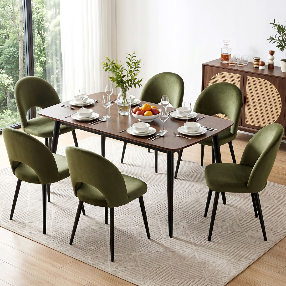 TWSC Dining Chairs Set of 6 Velvet Hollow Green