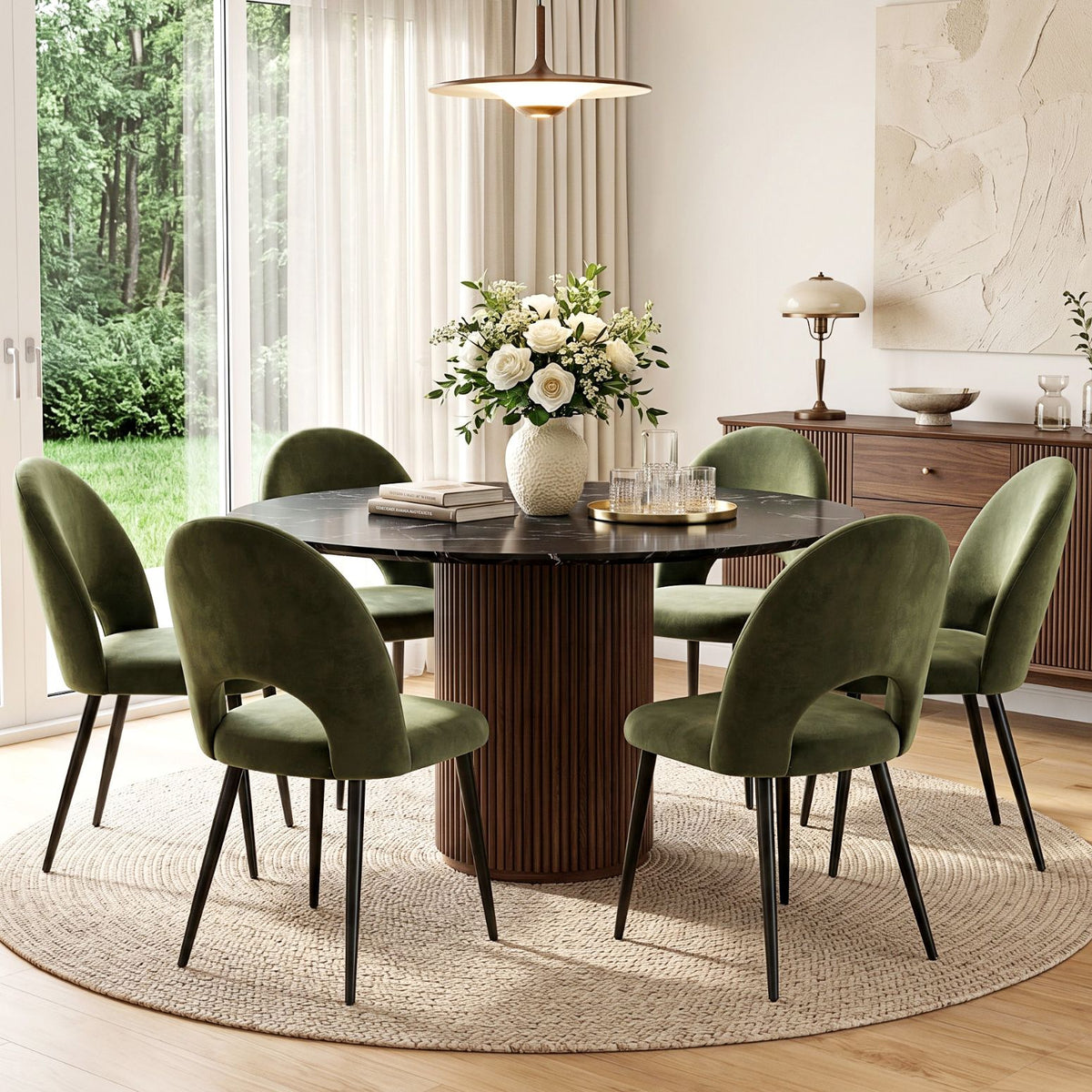 TWSC Dining Chairs Set of 6 Velvet Hollow Green