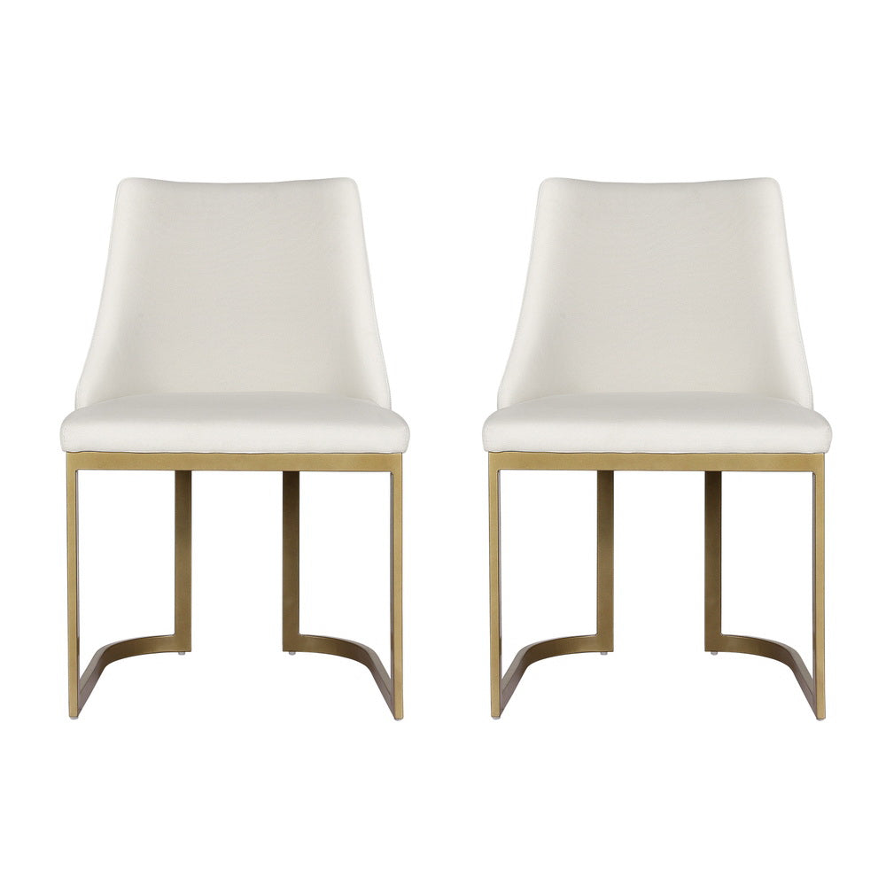Dining Chairs Set of 2 – Linen Upholstery, Beige Frame