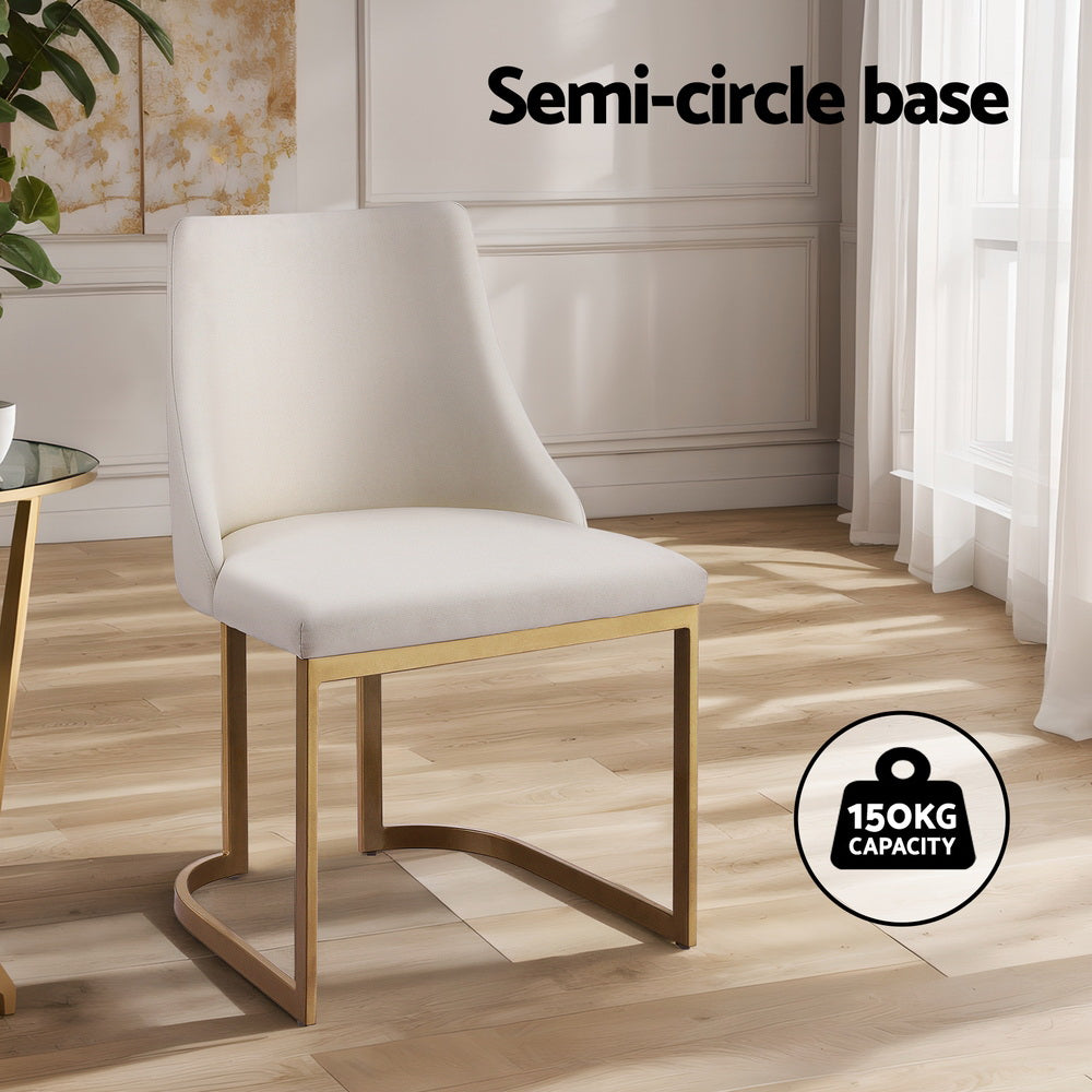Dining Chairs Set of 2 – Linen Upholstery, Beige Frame