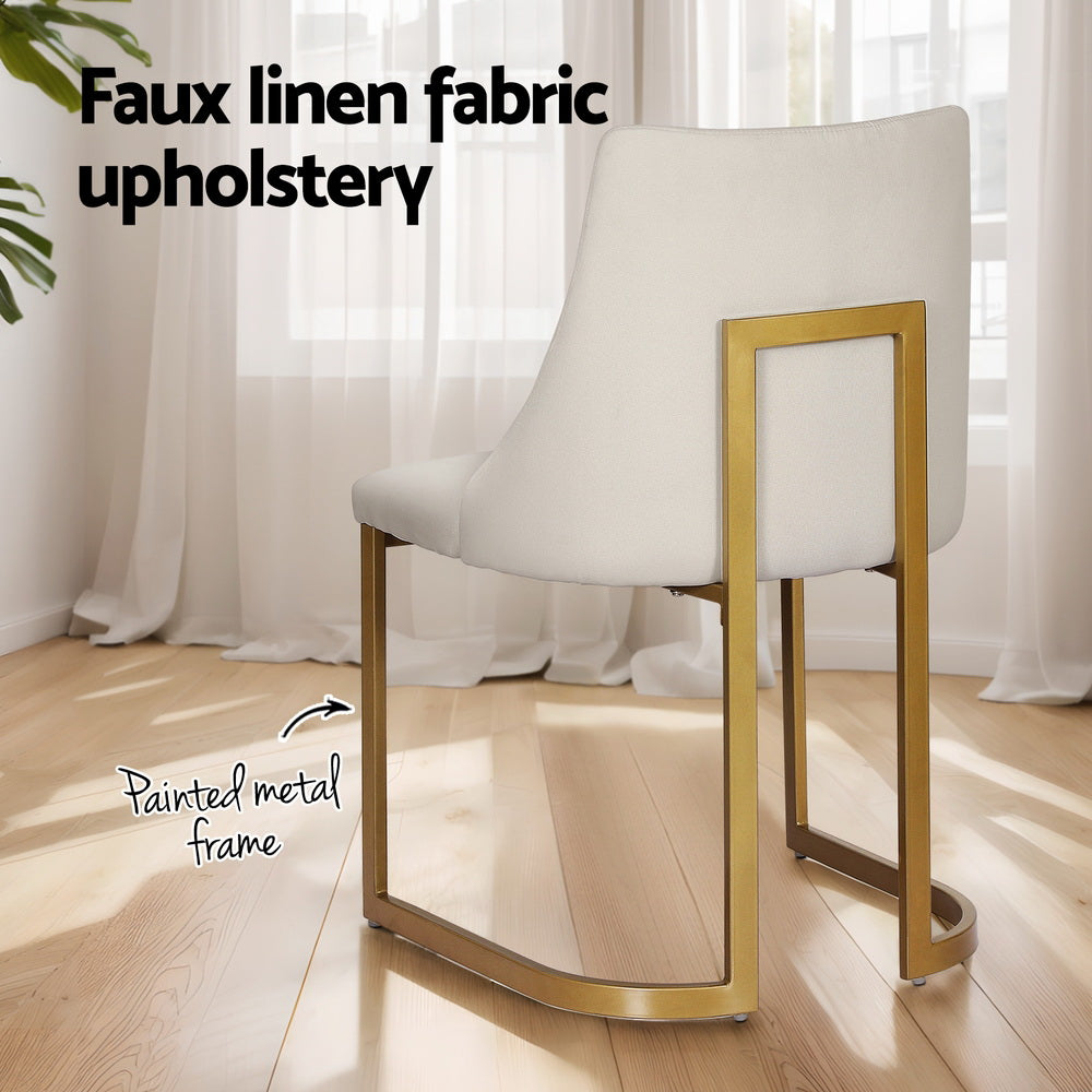 Dining Chairs Set of 2 – Linen Upholstery, Beige Frame
