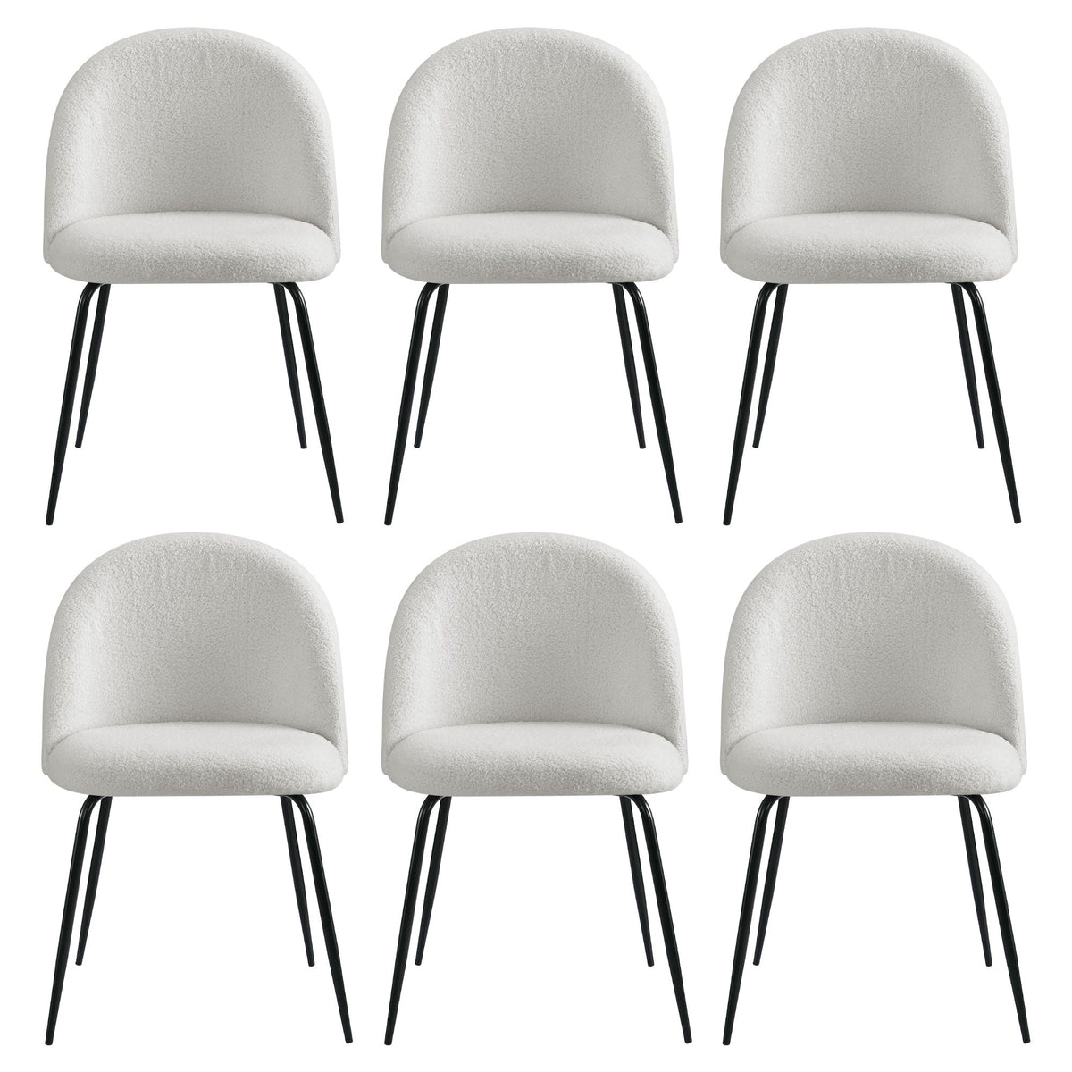 TWSC Dining Chairs Set of 6 Sherpa Boucle White