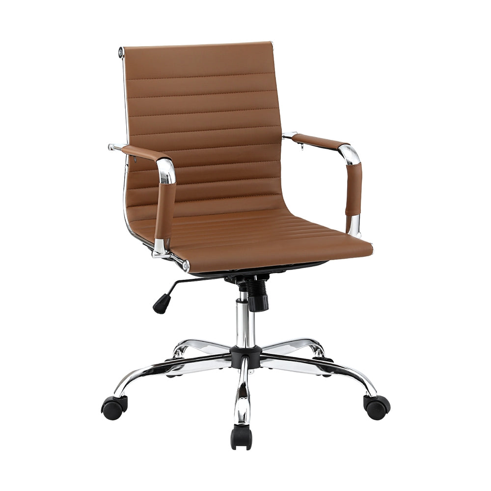 TWSC Office Chair Conference Chairs PU Leather Mid Back Brown
