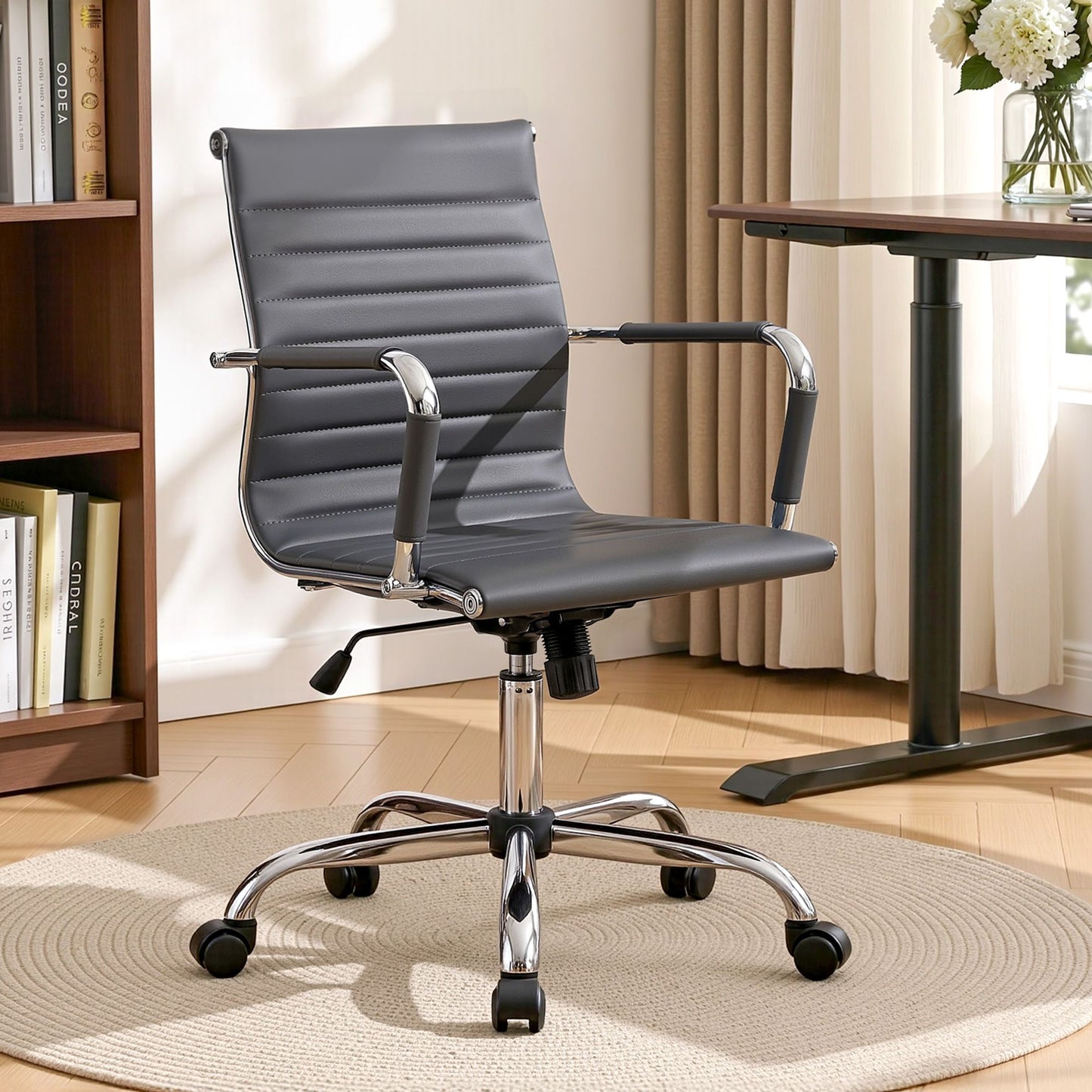 Office Chair – Mid Back, PU Leather, Grey