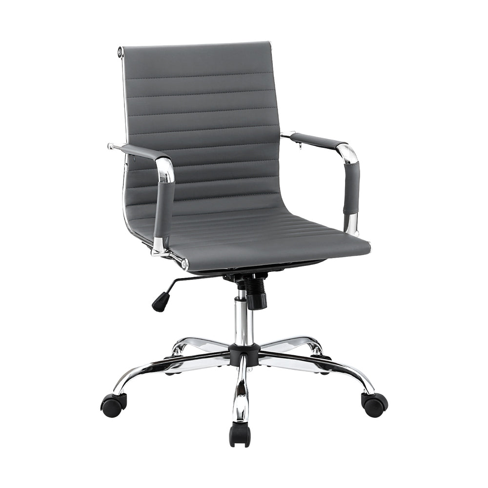 TWSC Office Chair Conference Chairs PU Leather Mid Back Grey