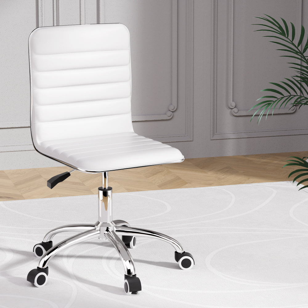 TWSC Office Chair Conference Chairs PU Leather Low Back White