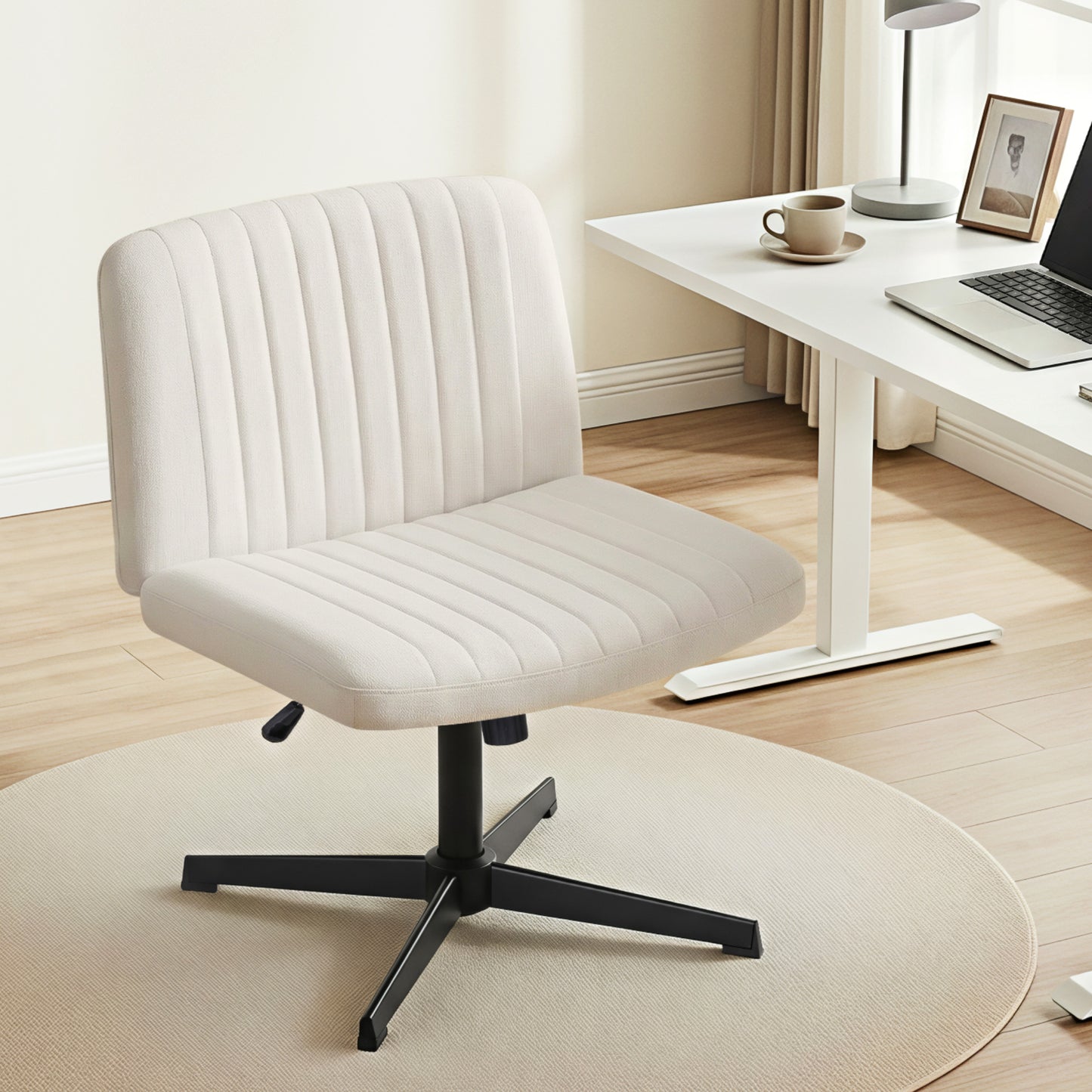 Criss Cross Office Chair – Armless, Height Adjustable, Swivel, Beige Fabric