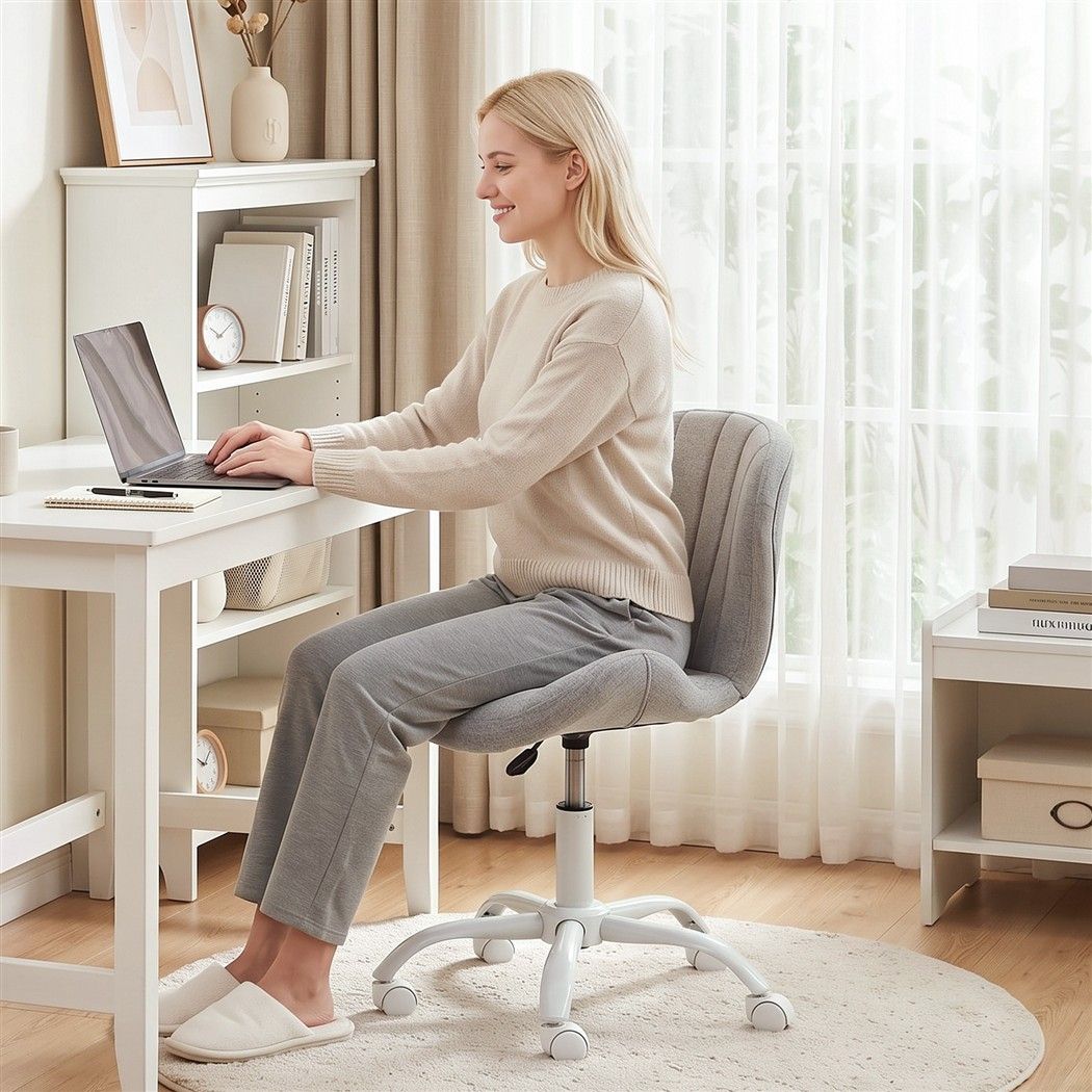 TWSC Ergonomic Office Chair Armless Height Adjustable Computer Desk Chair Fabric Light Grey