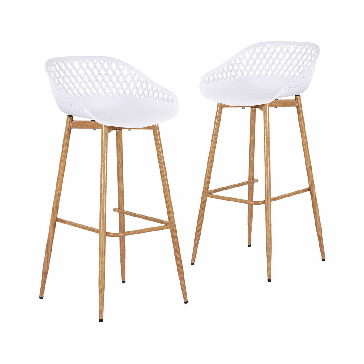 TWSC 2PC Outdoor Bar Stools Plastic Metal Dining Chair Patio Furniture White