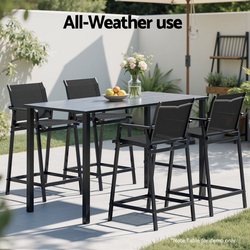 TWSC 2PC Outdoor Bar Stools Steel Dining Chairs Patio Furniture Garden Black