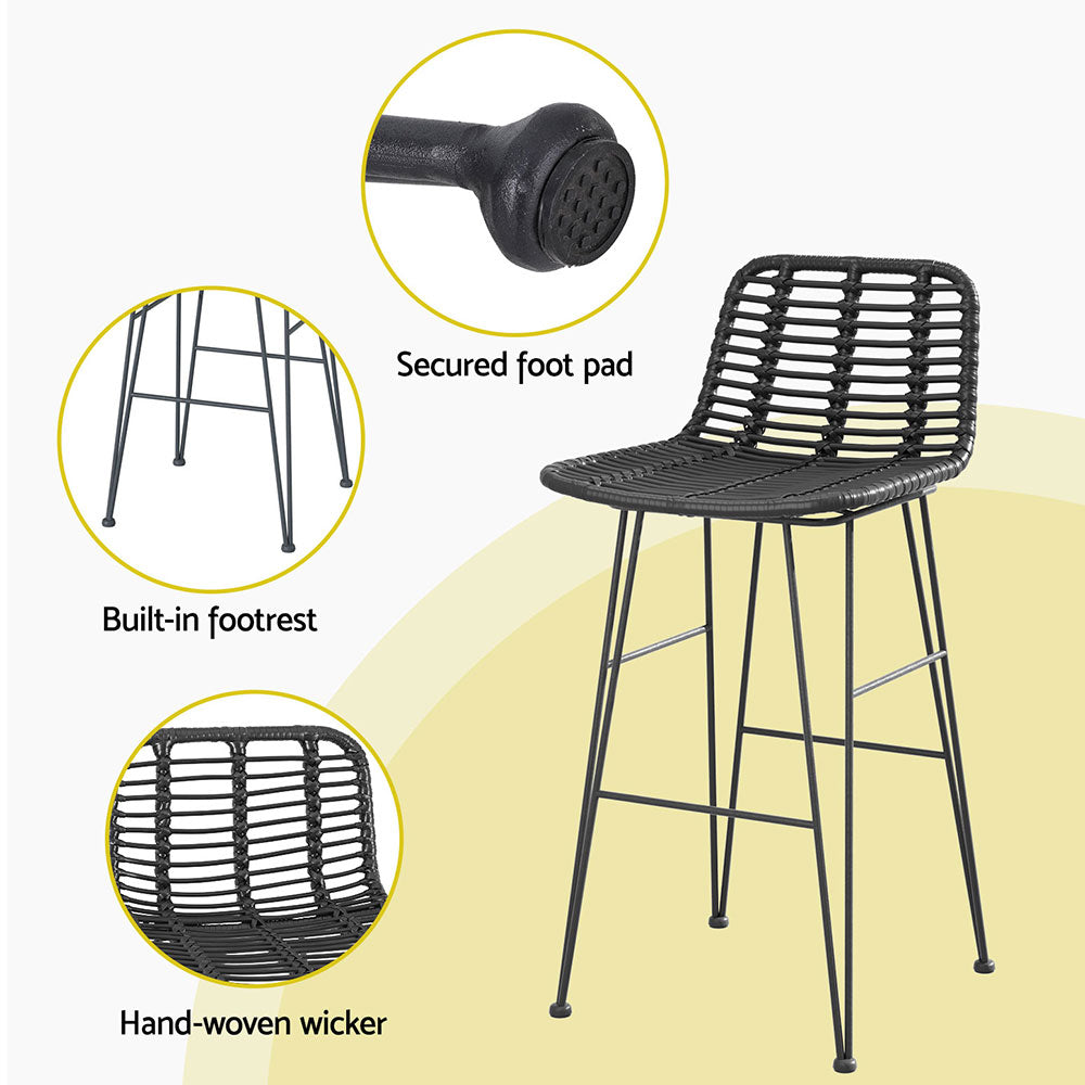 TWSC 2x Outdoor Bar Stools Rattan Black