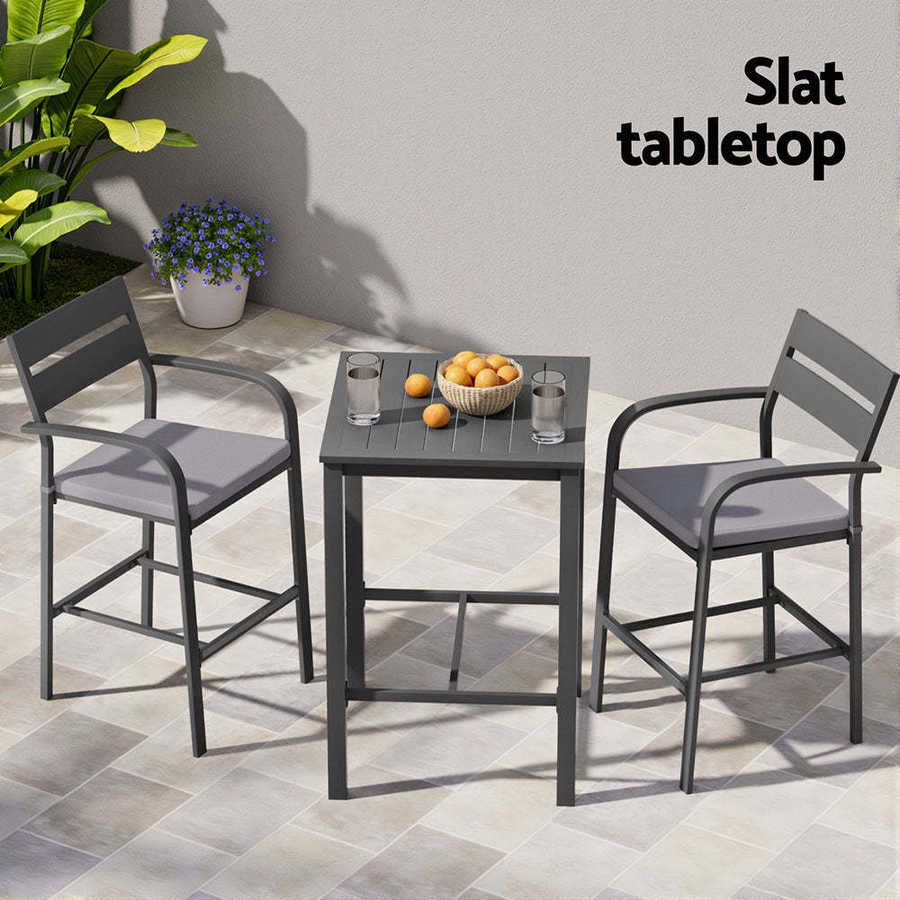 TWSC 3Pcs Outdoor Bar Set Stools Dining Chairs Table Patio Aluminium Bistro Set Black