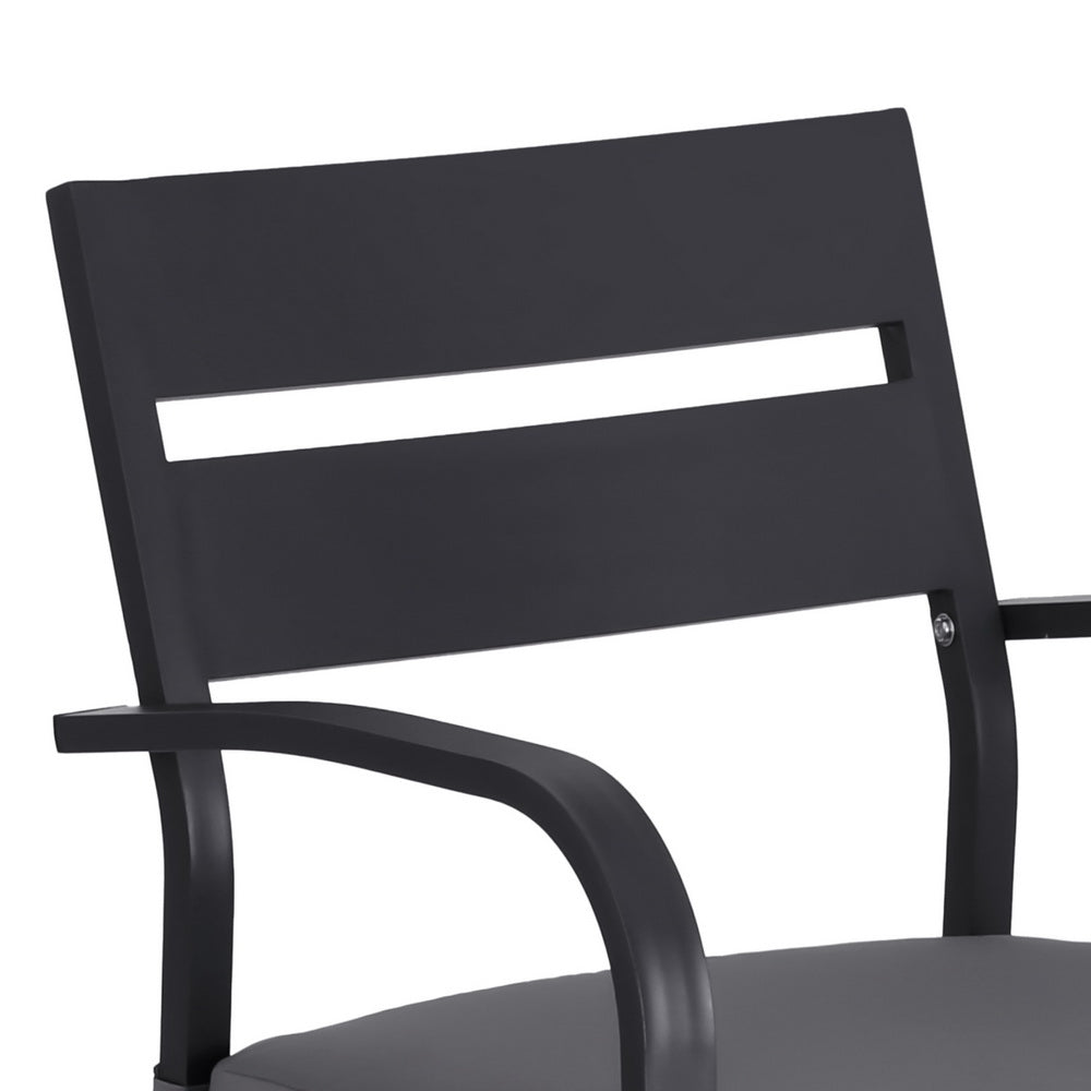 Gardeon 5-piece outdoor bar set with dark grey aluminum frame, includes bar table and stools for patio dining.