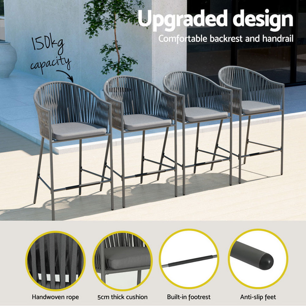 TWSC 5-Piece Outdoor Bar Set Dining Table Rope Chair Patio Bistro Set