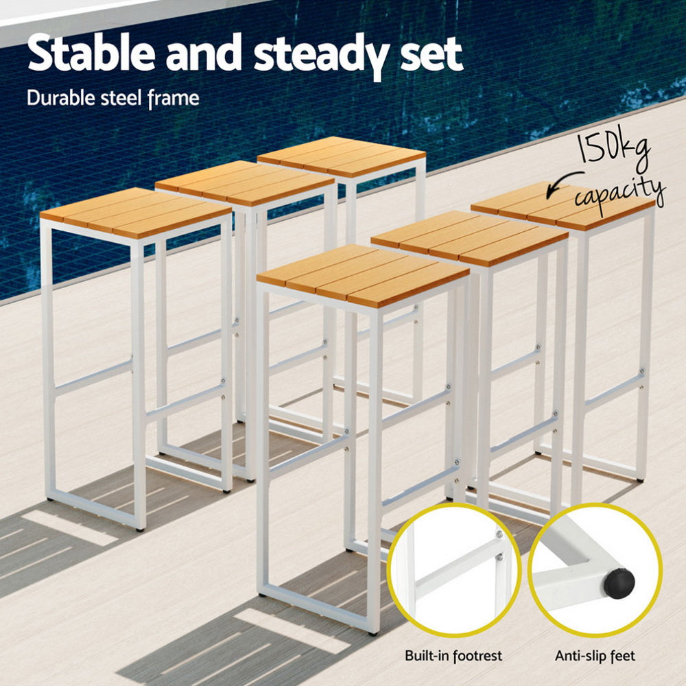 7-Piece Outdoor Bar Set – 6-Seater Patio Table and Chairs, Brown Powder-Coated Steel Frame