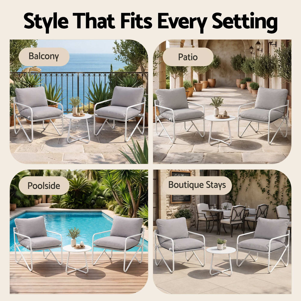 TWSC Outdoor Bistro Set 3 Piece Patio Furniture Conversation Table and Chairs Grey