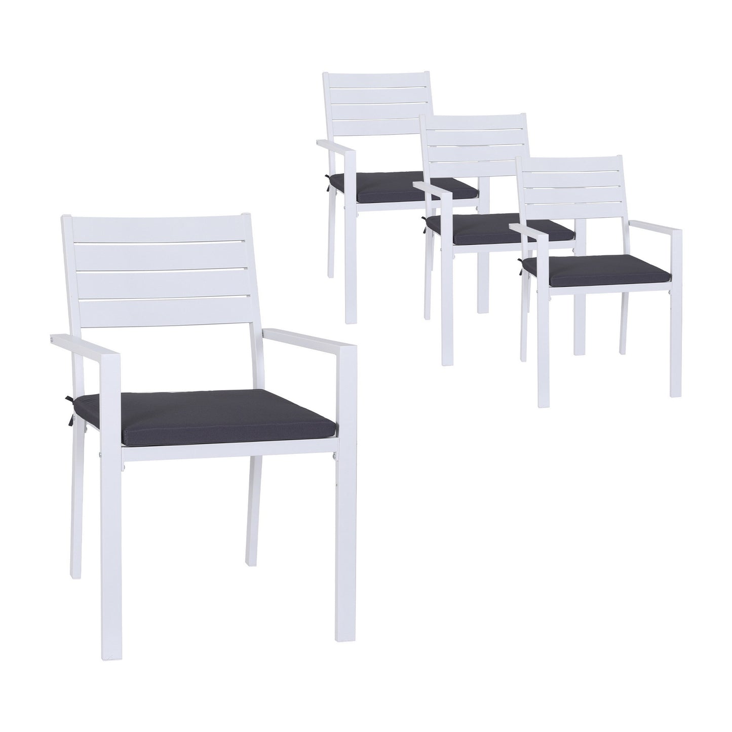 Outdoor Dining Chairs Set – Stackable Aluminum Patio Lounge, White, 4 Pieces
