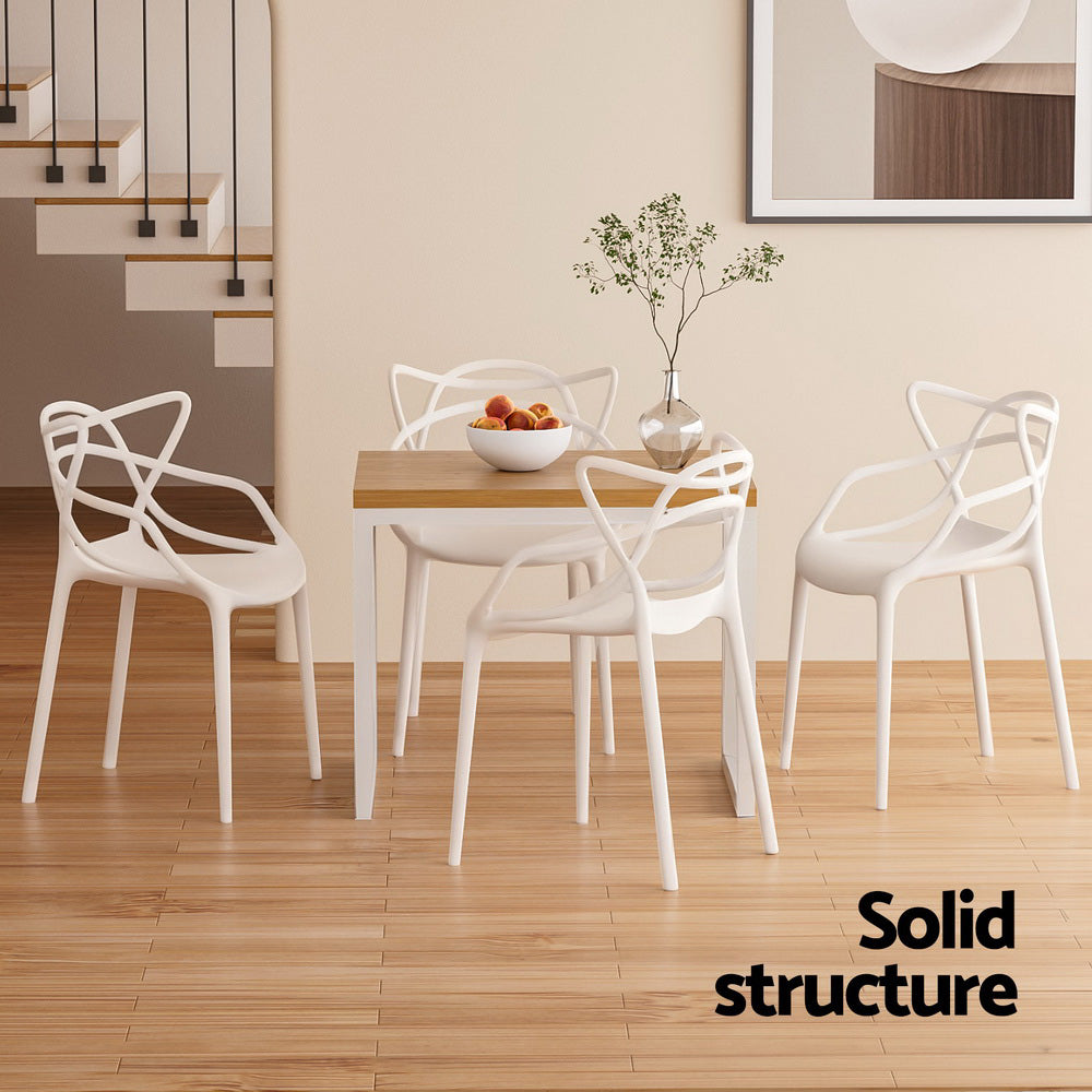 TWSC 4PC Outdoor Dining Chairs PP Portable Stackable Chair Patio Furniture White