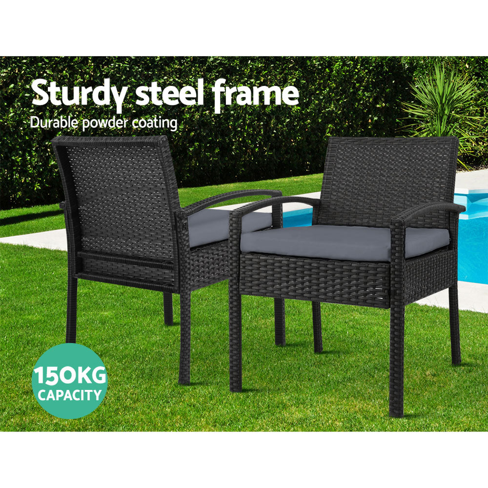 TWSC 2PC Outdoor Dining Chairs Patio Furniture Rattan Lounge Chair Cushion Felix