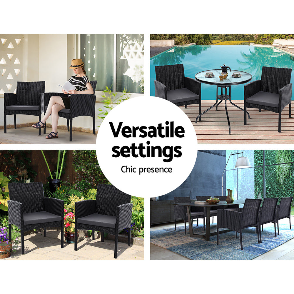 TWSC 2PC Outdoor Dining Chairs Patio Furniture Rattan Lounge Chair XL Ezra