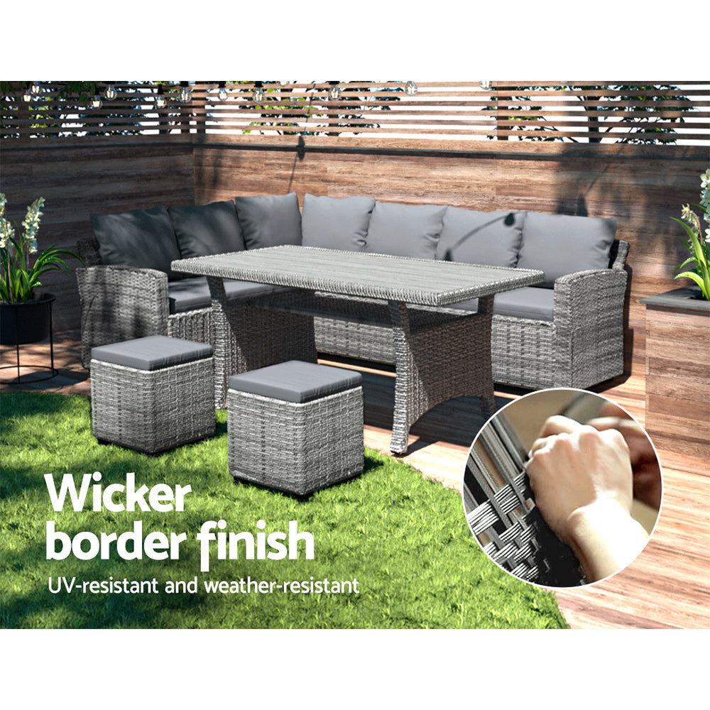 TWSC Outdoor Dining Set Wicker Table Chairs Setting 8 Seater