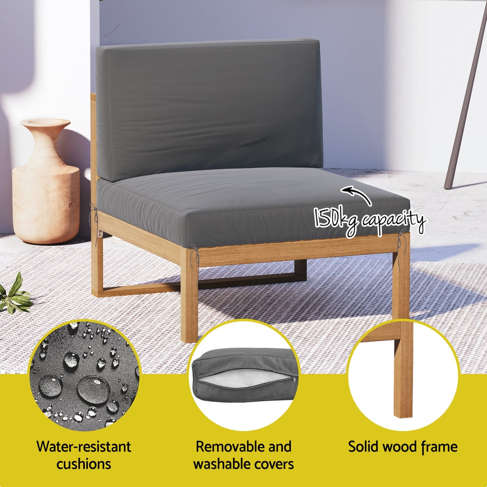 Outdoor Sofa Set – 4-Piece Solid Wood with Water-Resistant Cushions