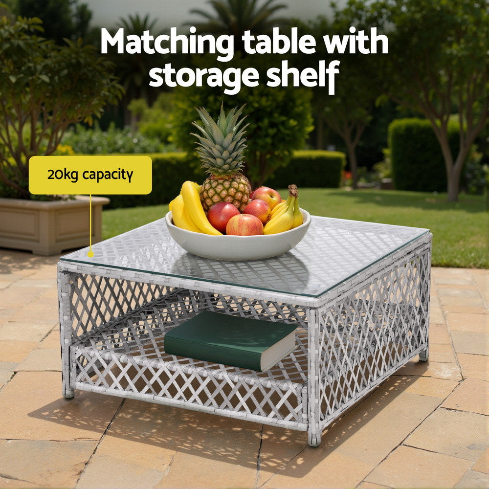 Outdoor 7-Piece Rattan Sofa Set – 6 Seater with Table and Cushions