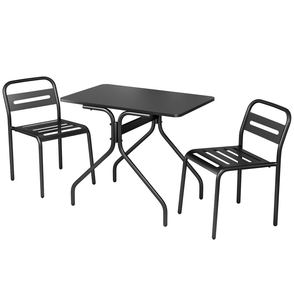 TWSC 3PC Outdoor Bistro Set Patio Furniture Steel Table and Chairs Black