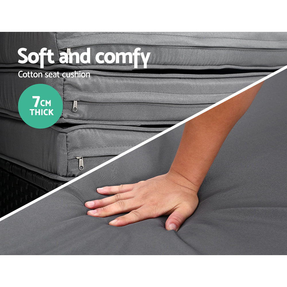 TWSC Sun Lounge Setting Wicker Lounger Day Bed Outdoor Furniture Patio Black