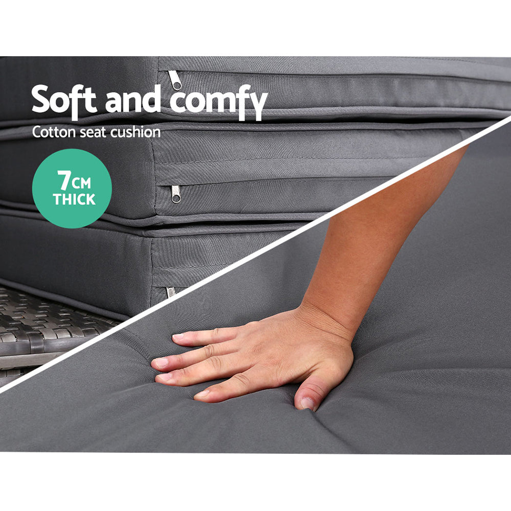 TWSC Sun Lounge Setting Wicker Lounger Day Bed Outdoor Furniture Patio Grey