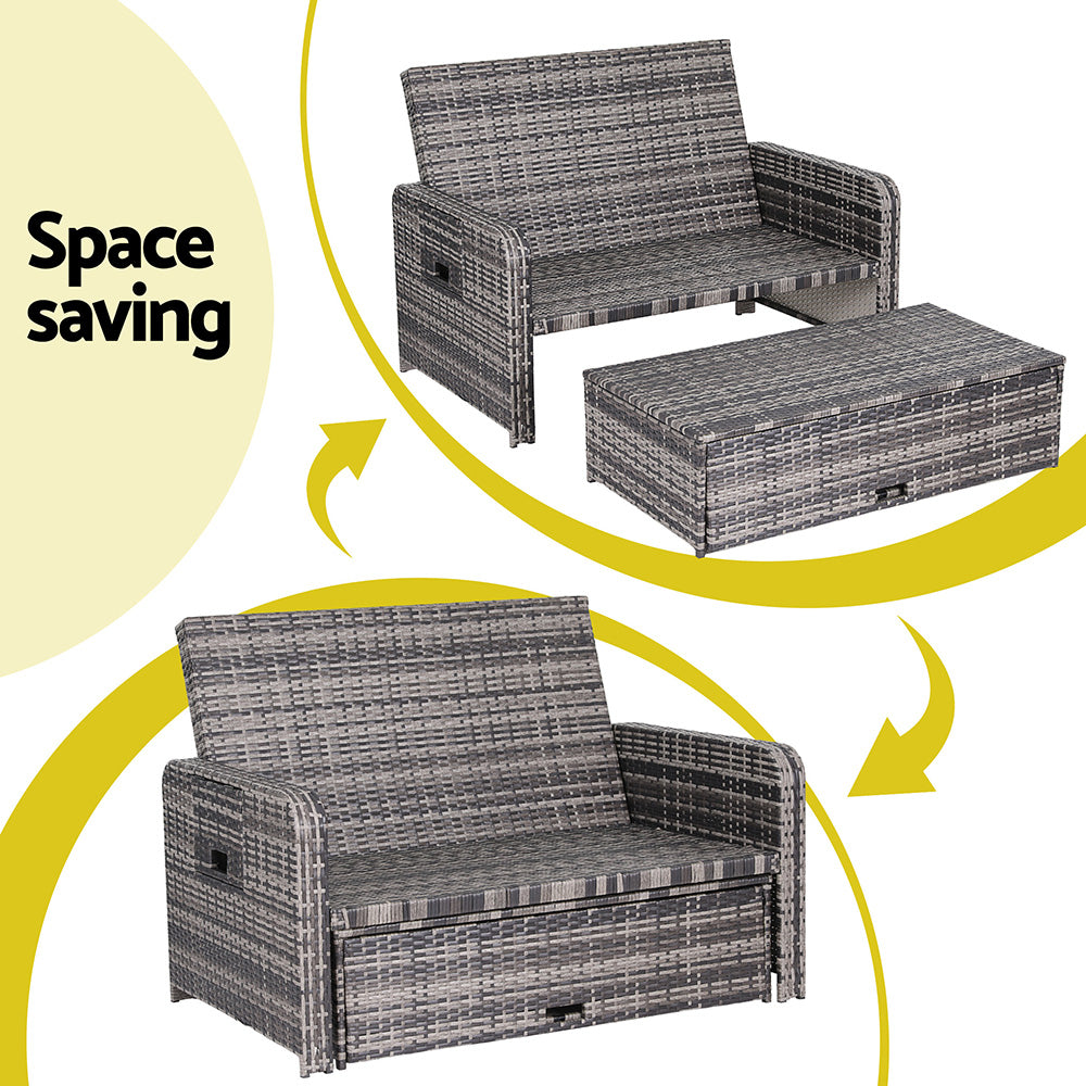 Outdoor Day Bed Sun Lounge – Adjustable Grey Wicker Patio Furniture