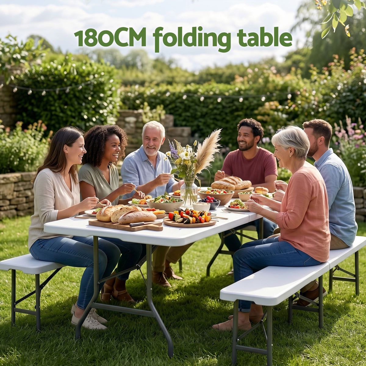 TWSC 180cm Folding Table Portable Fold-in-Half with Handle Camping Picnic