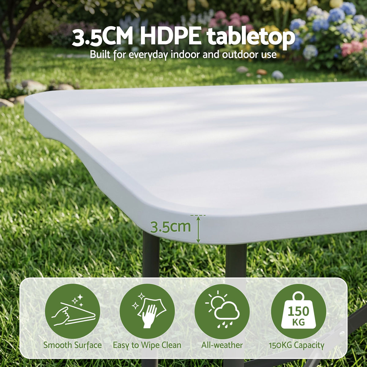 TWSC 180cm Folding Table Portable Fold-in-Half with Handle Camping Picnic