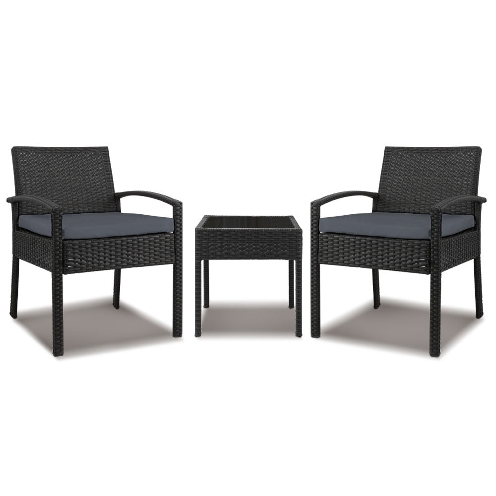 TWSC 3PC Patio Furniture Bistro Set Wicker Outdoor Lounge Setting Black