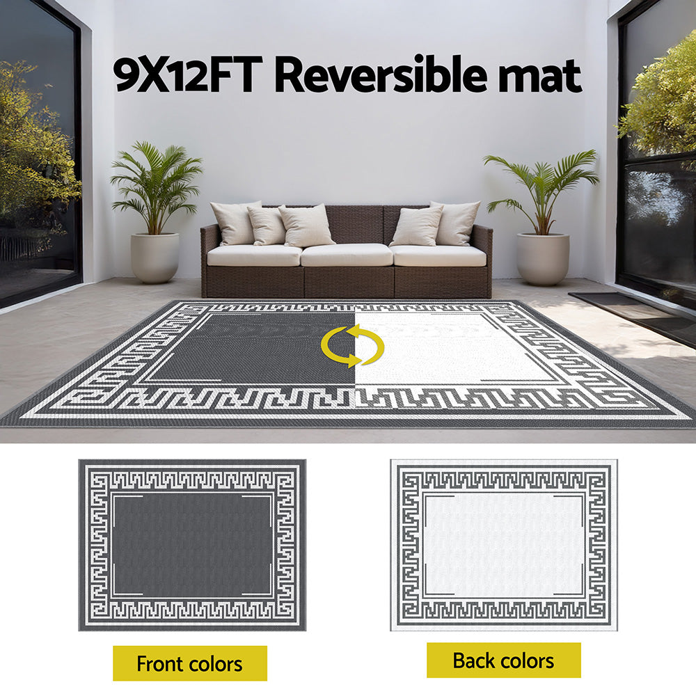 Outdoor Reversible Patio Rug – Weather-Resistant, 274x366cm, Grey Polypropylene