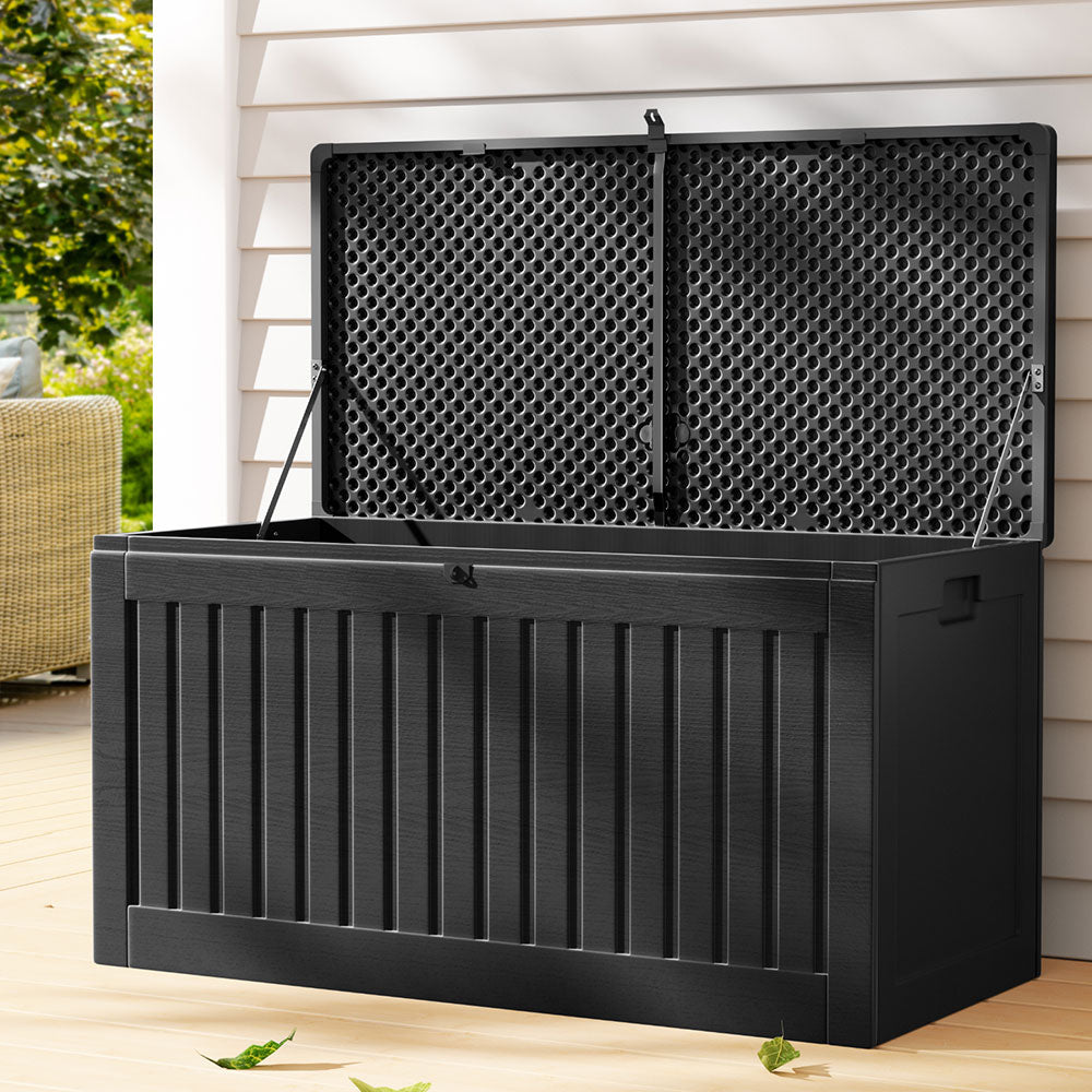 TWSC Outdoor Storage Box 270L Container Lockable Garden Bench Tool Shed Black