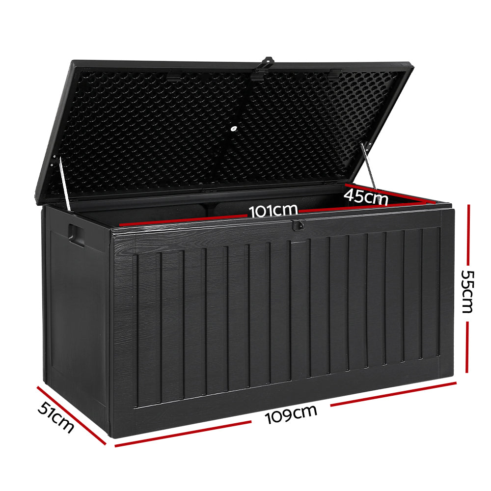 TWSC Outdoor Storage Box 270L Container Lockable Garden Bench Tool Shed Black
