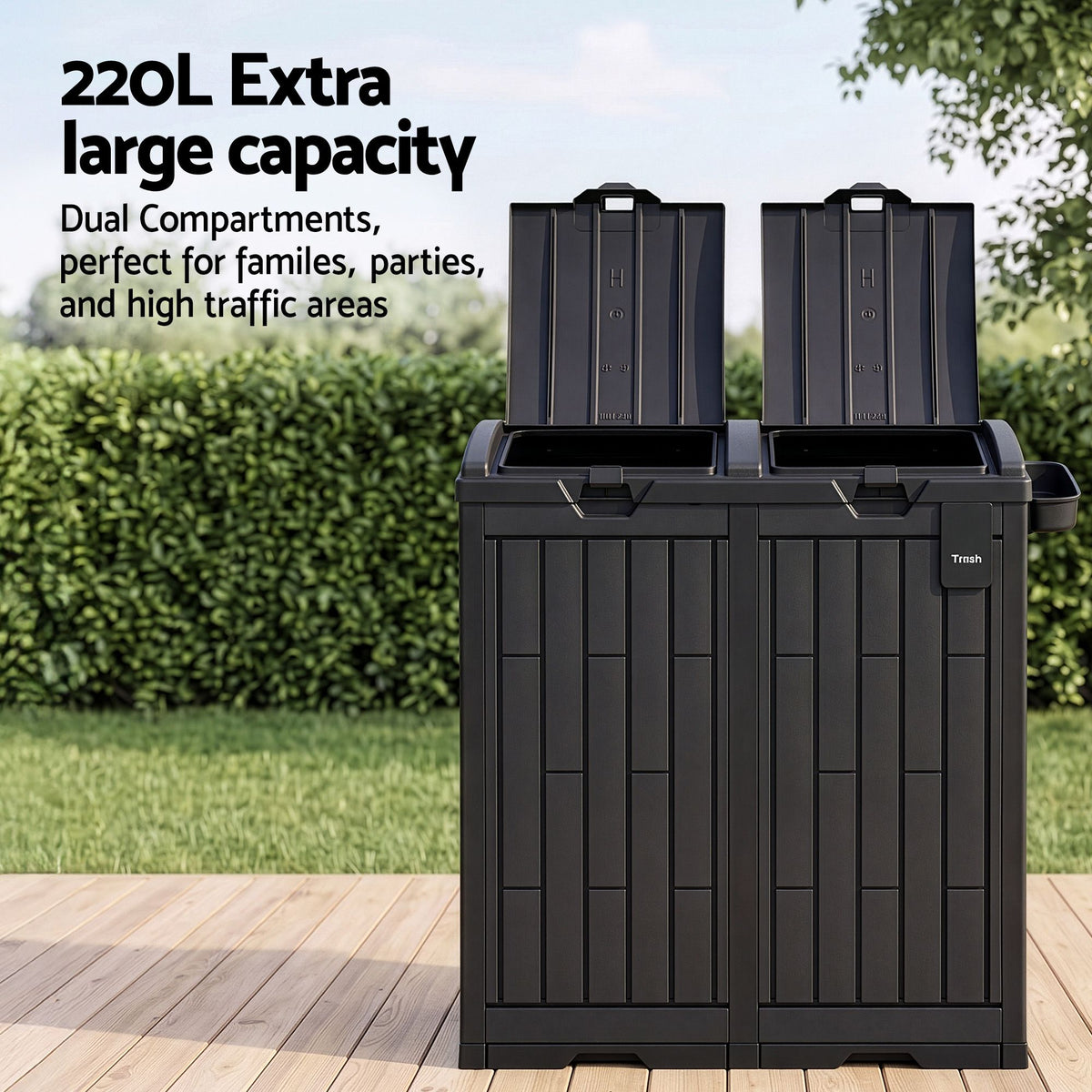 TWSC Outdoor Trash Cans Dual Compartment Trash Can 220L Black