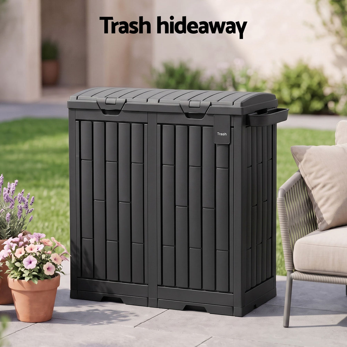 TWSC Outdoor Trash Cans Dual Compartment Trash Can 220L Black