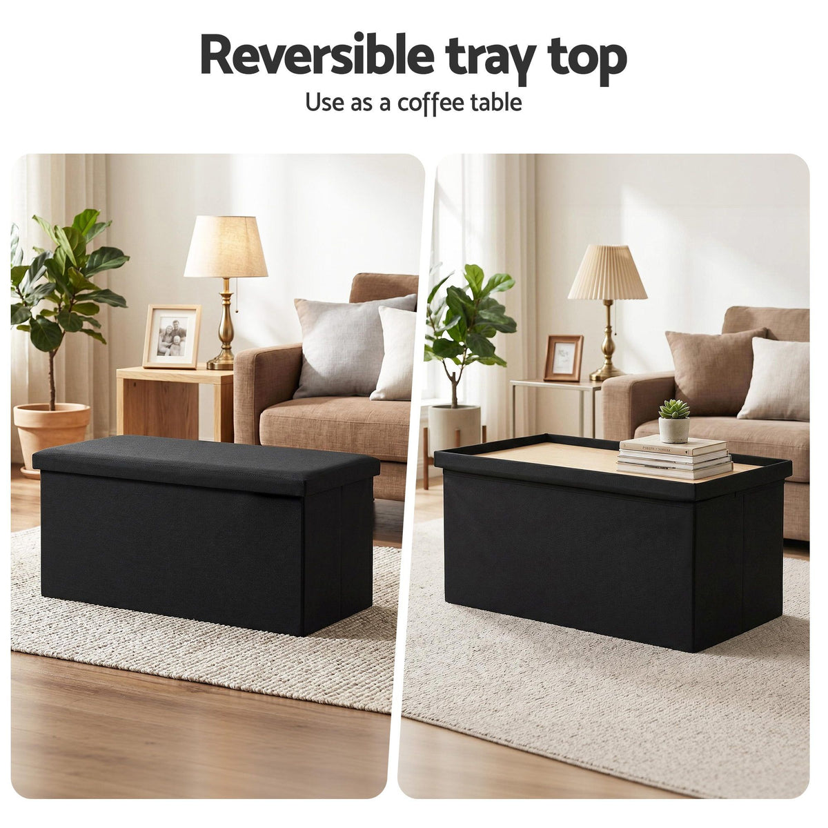TWSC Storage Ottoman Bench Folding Blanket Box Toy Organiser Foot Stool Black
