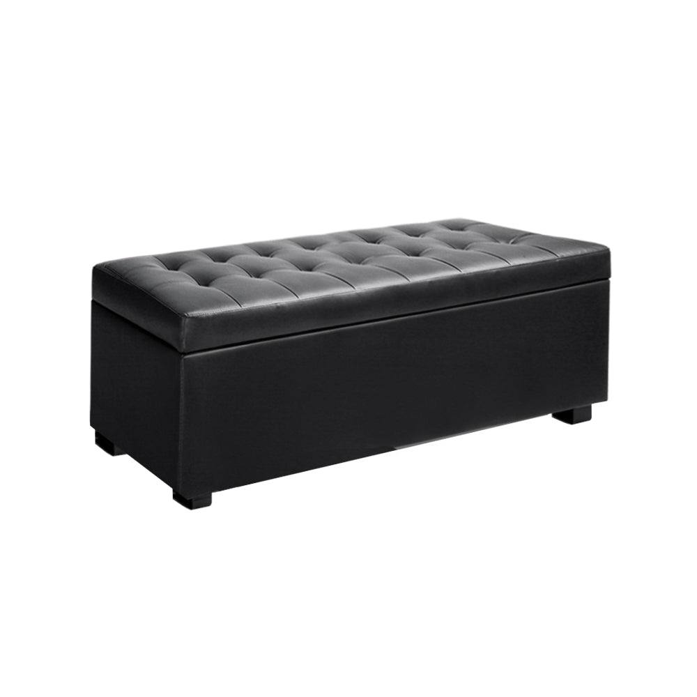 TWSC Storage Ottoman Blanket Box 97cm Leather Black