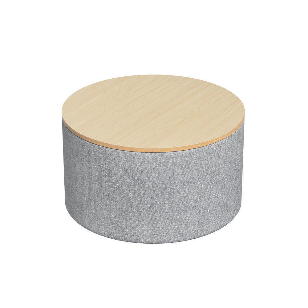 TWSC Storage Ottoman Blanket Box 60cm Linen Round Grey