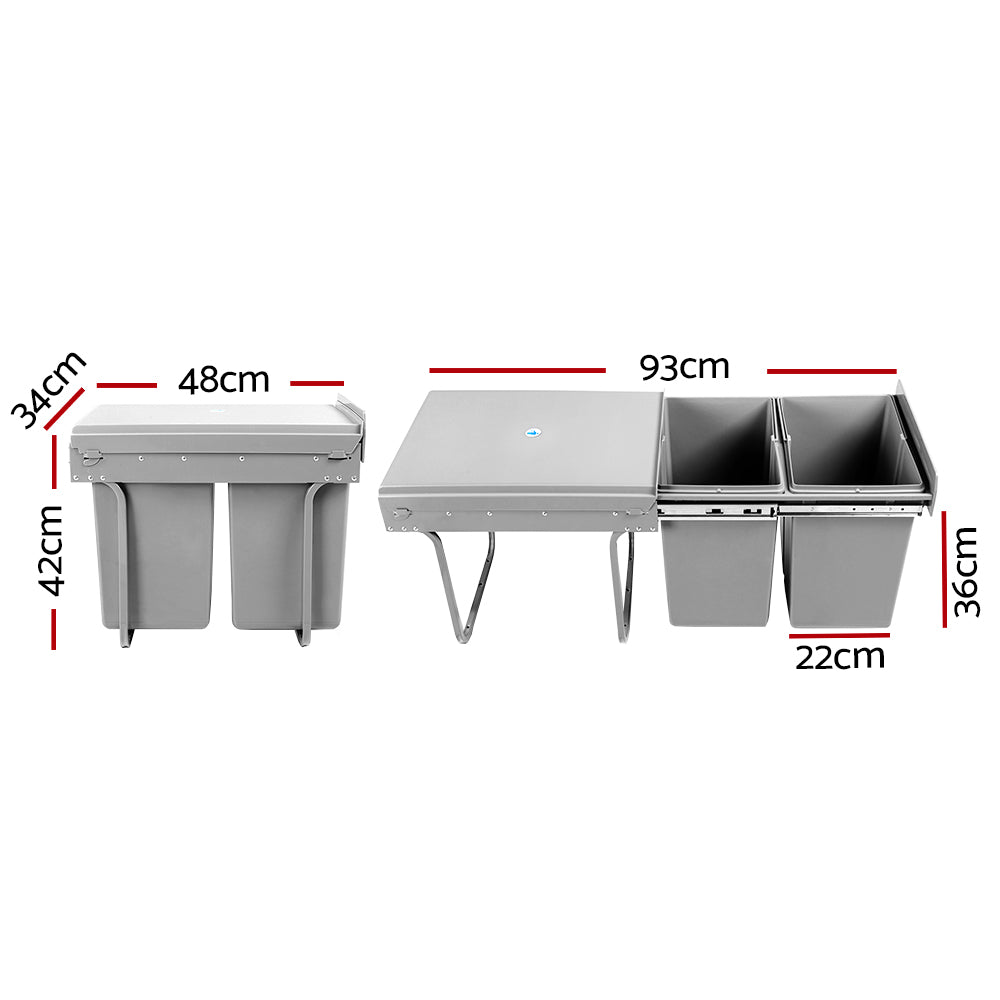 Cefito Pull Out Bin Kitchen Double Basket 2X15L and 2X20L